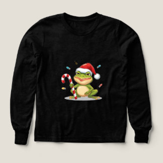Cute Christmas Frog With Candy Cane - Funny Holida Tri-Blend Shirts