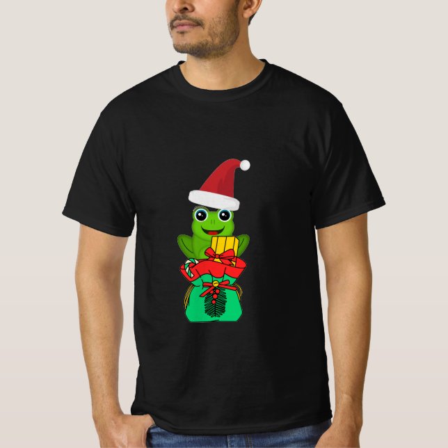 Cute Christmas Frog with Gifts _ Funny Holiday  T-Shirt (Front)