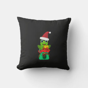 Cute Christmas Frog with Gifts _ Funny Holiday Throw Pillow