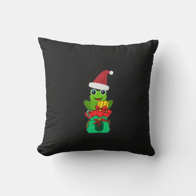 Cute Christmas Frog with Gifts _ Funny Holiday  Throw Pillow (Front)