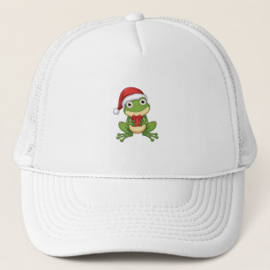 Cute Christmas Frog with Santa Hat and Gift Fun