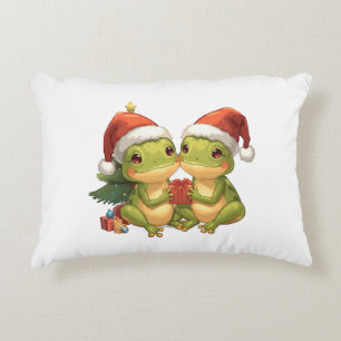 Cute Christmas Frogs Holding Gifts Adorable Holid Accent Pillow