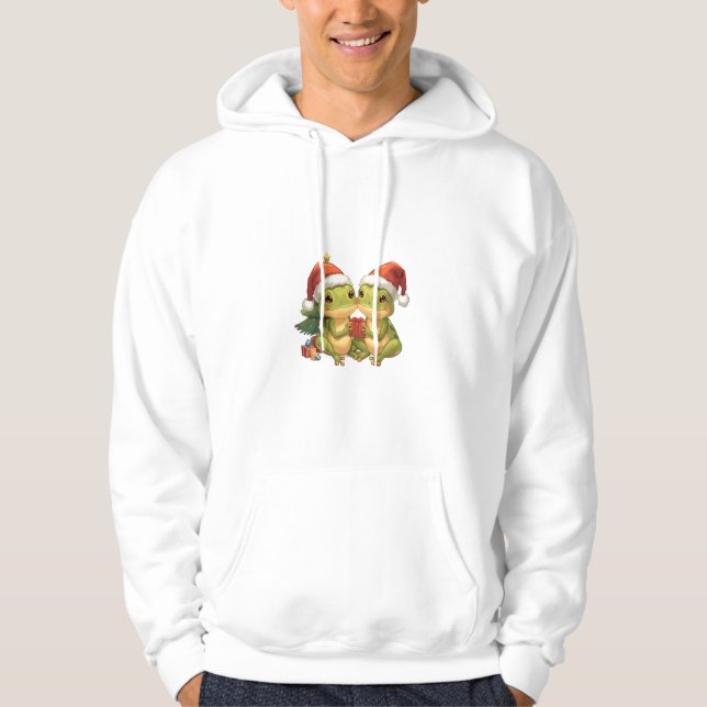 Cute Christmas Frogs Holding Gifts  Adorable Holid Hoodie (Front)