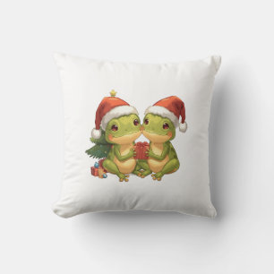 Cute Christmas Frogs Holding Gifts Adorable Holid Throw Pillow