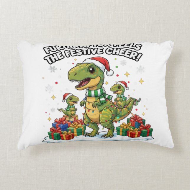 Cute Christmas Fukuiraptor Family – Festive Dino C Accent Pillow (Front)