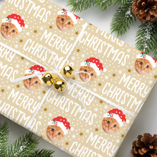 Cute Christmas Funny Face Photo Pet Wrapping Paper