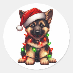 Cute Christmas German Shepherd  Classic Round Sticker