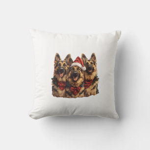 Cute Christmas German Shepherd Dogs Santa Hat Holi Throw Pillow