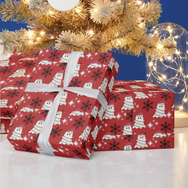 Cute Christmas Ghost and Candy Cane Pattern Wrapping Paper (Holidays)