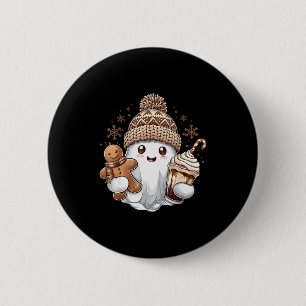 Cute Christmas Ghost Coffee Gingerbread Boojee Xma Button