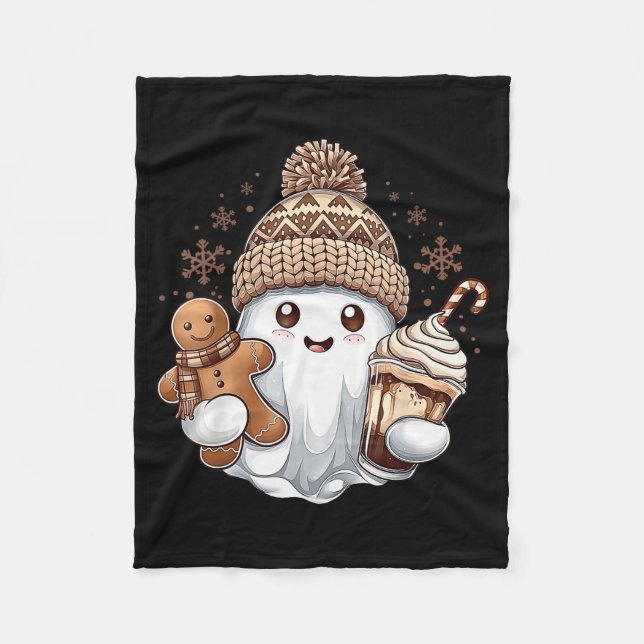 Cute Christmas Ghost Coffee Gingerbread Boojee Xma Fleece Blanket (Front)