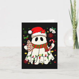 Cute Christmas Ghost Holding Tree Cake Candy Cane  Card