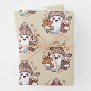 Cute Christmas Ghost Holiday Spooky Christmas Xmas Wrapping Paper Sheets