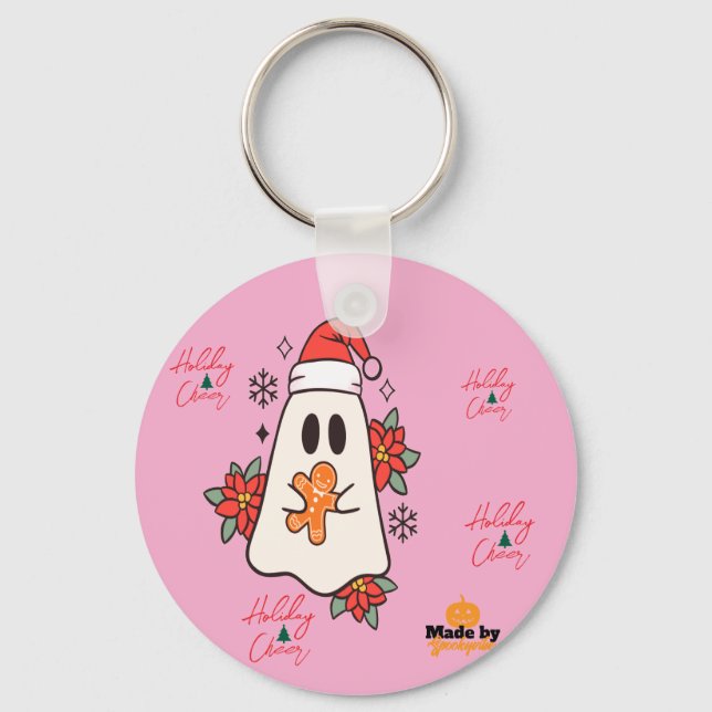 Cute Christmas Ghost Mug | Holiday Gingerbread & P Keychain (Front)