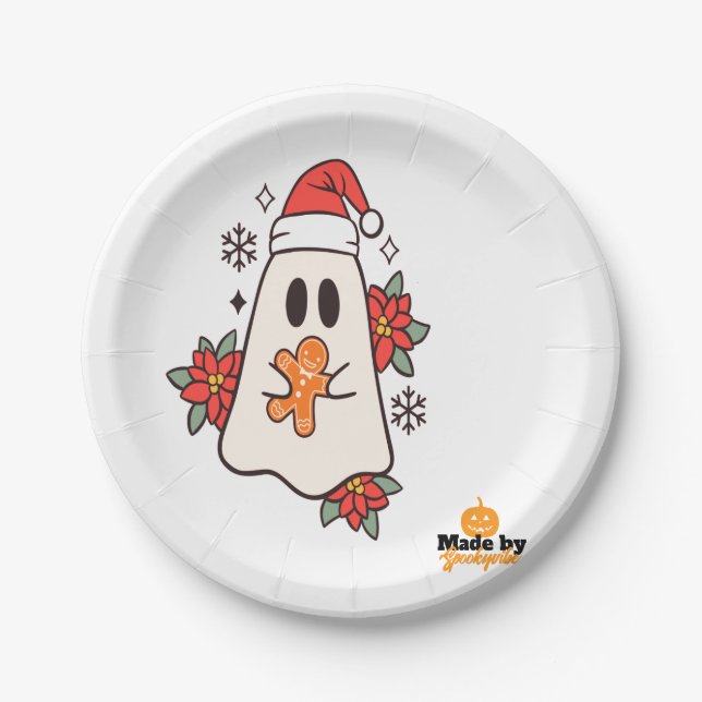 Cute Christmas Ghost Mug | Holiday Gingerbread & P Paper Plates (Front)
