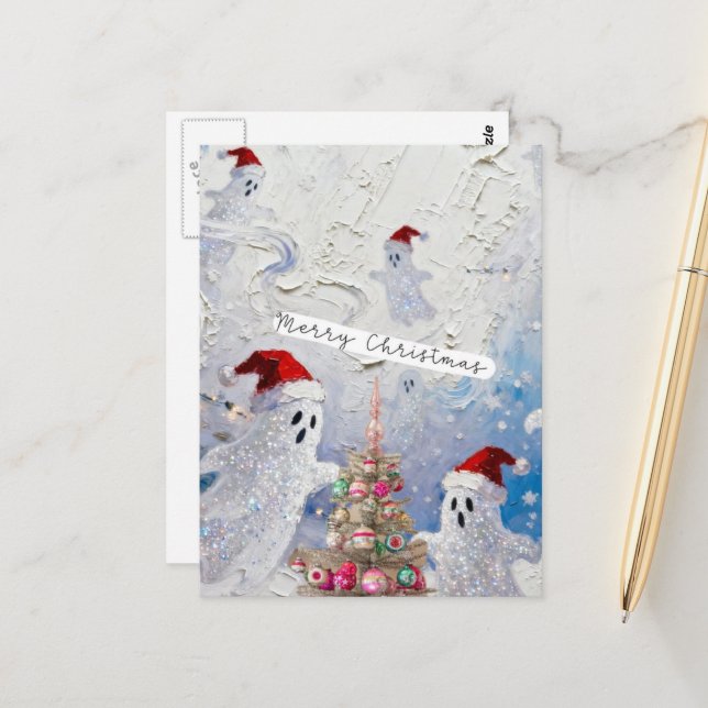 Cute Christmas Ghosts Postcard (Front/Back In Situ)