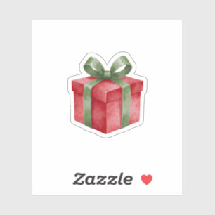 Cute Christmas Gift Box Red Green Ribbon Sticker