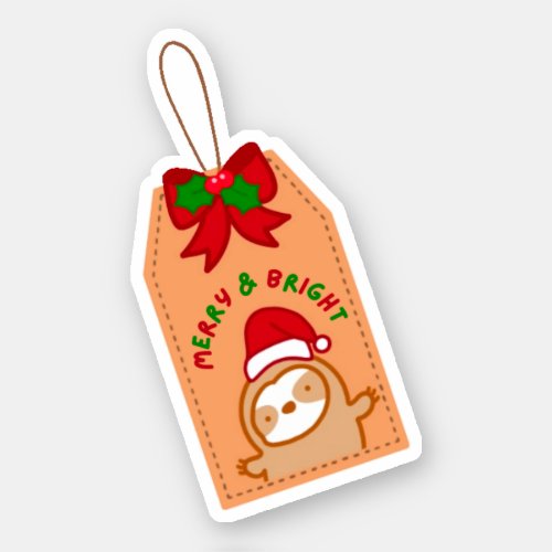 Cute Christmas Gift Tag Sloth  Sticker