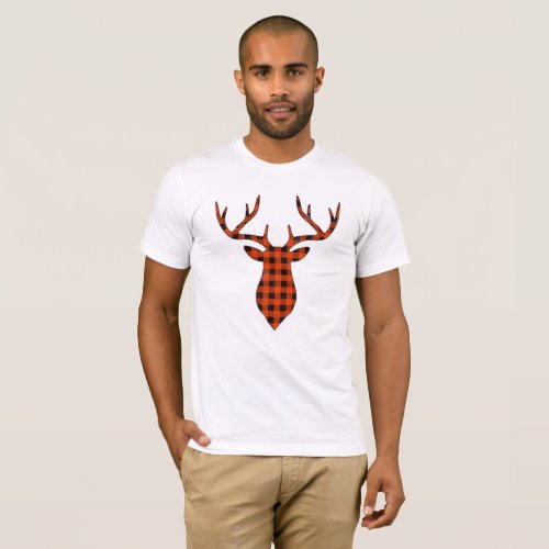 Cute Christmas Gifts Reindeer Buffalo Plaid Deer T_Shirt