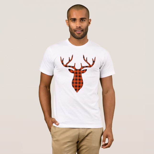 Cute Christmas Gifts Reindeer Buffalo Plaid Deer T-Shirt (Front Full)