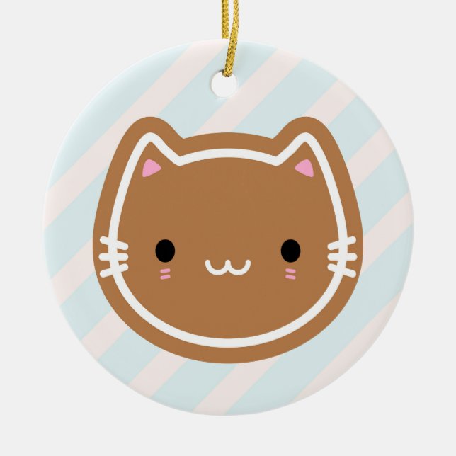 Cute Christmas Gingerbread Cat Ceramic Ornament (Front)