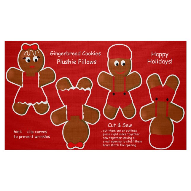 Cute Christmas Gingerbread Cookie Plushies Fabric (Fat Quarter)