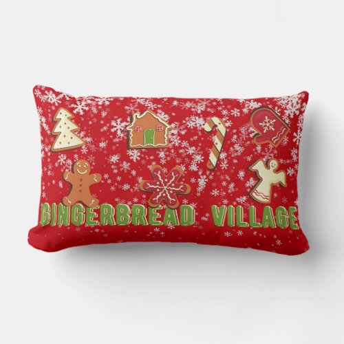 Cute Christmas Gingerbread Cookie Village Lumbar Pillow