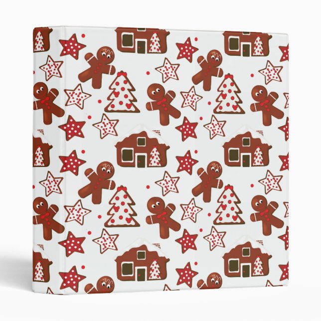 Cute Christmas Gingerbread Cookies Pattern 3 Ring Binder (Front/Spine)