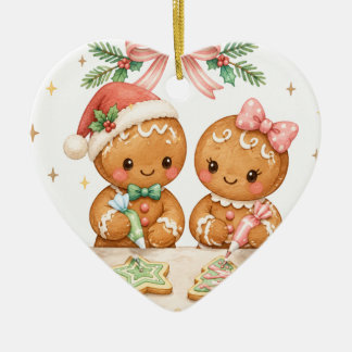 Cute Christmas gingerbread couple cookie Ceramic Ornament