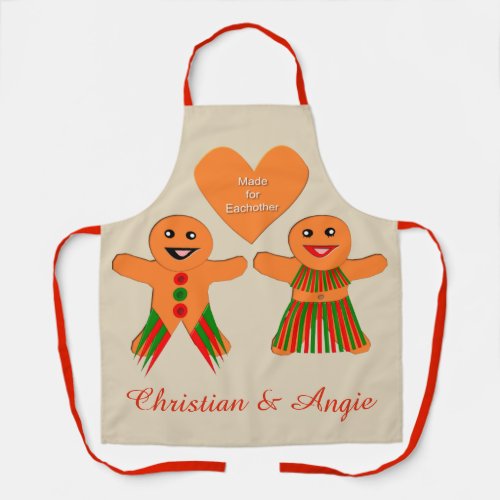 Cute Christmas Gingerbread Couple Custom Apron