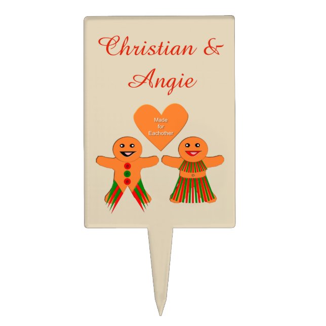 Cute Christmas Gingerbread Couple Custom Cake Topper (Front)