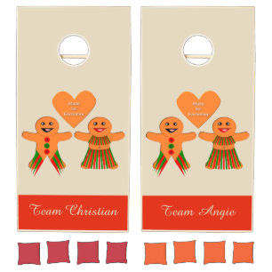Cute Christmas Gingerbread Couple Custom Cornhole Set