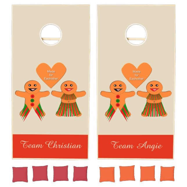 Cute Christmas Gingerbread Couple Custom Cornhole Set (Set)
