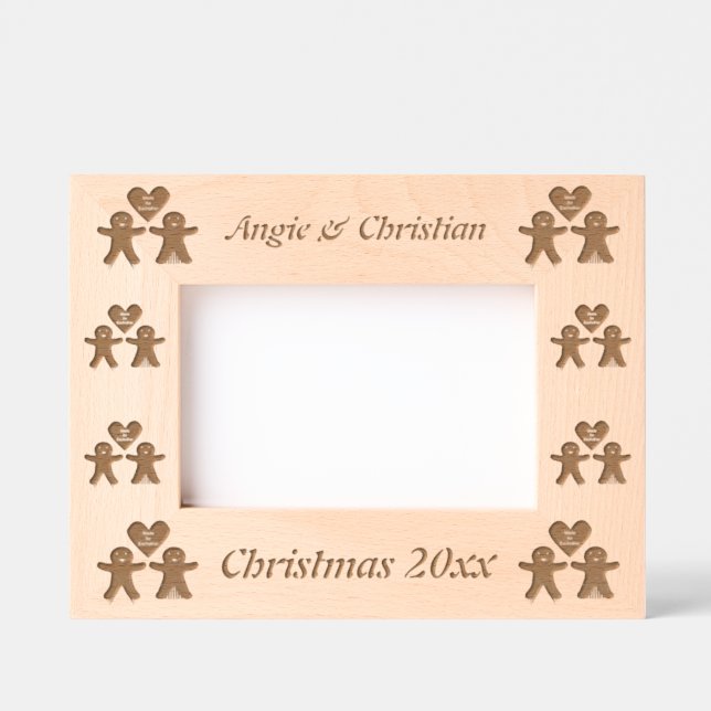 Cute Christmas Gingerbread Couple Custom Engraved Frames (Front)