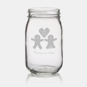 Cute Christmas Gingerbread Couple Custom Mason Jar