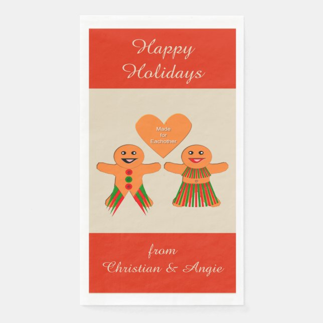Cute Christmas Gingerbread Couple Custom Paper Guest Towels (Front)