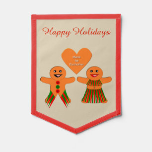 Cute Christmas Gingerbread Couple Custom Pennant