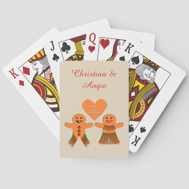 Cute Christmas Gingerbread Couple Custom Poker Cards (Back)