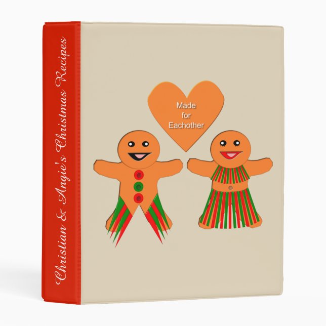 Cute Christmas Gingerbread Couple Custom Recipe Mini Binder (Front/Spine)