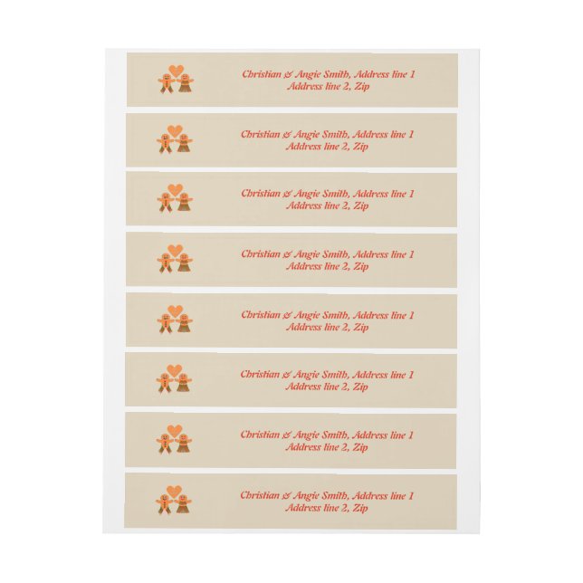 Cute Christmas Gingerbread Couple Custom Wrap Around Address Label (Sheet)