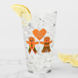 Cute Christmas Gingerbread Couple Glass
