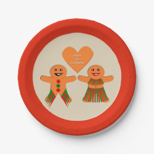 Cute Christmas Gingerbread Couple Paper Plates