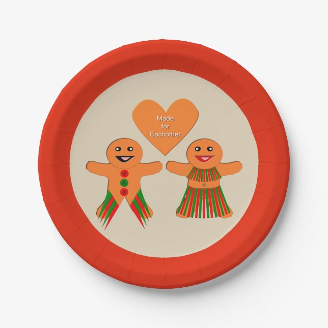 Cute Christmas Gingerbread Couple Paper Plates (Front)