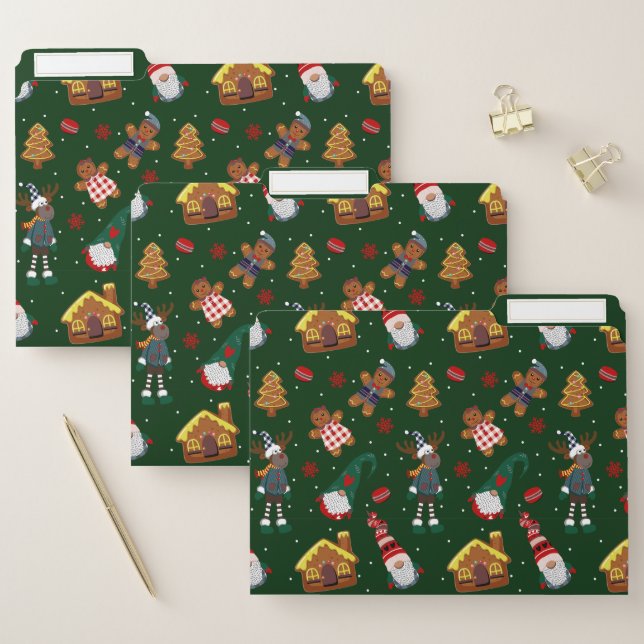 Cute Christmas Gingerbread Gnomes Reindeer Party File Folder (Set)