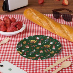 Cute Christmas Gingerbread Gnomes Reindeer Party Paper Plates