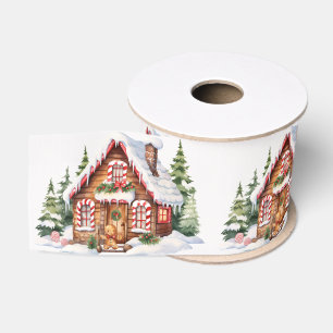 Cute Christmas Gingerbread House Grosgrain Ribbon