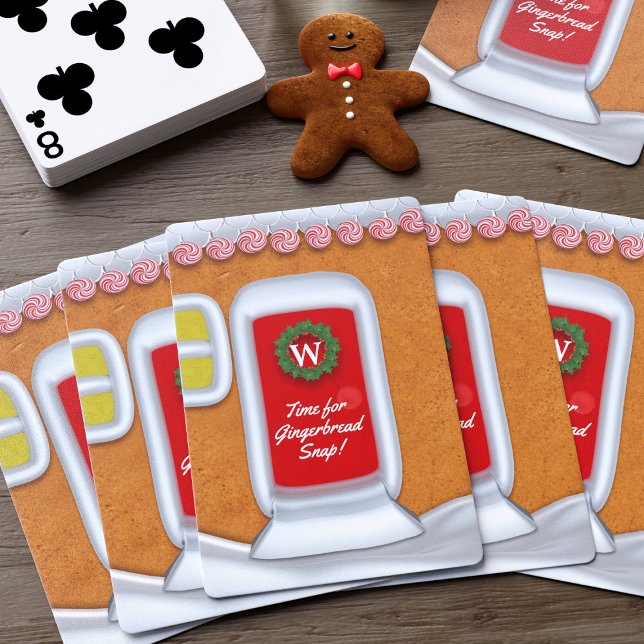 Cute Christmas Gingerbread House Monogram Holiday Poker Cards (Time for gingerbread snap! A fun stocking stuffer gift. Just add your initial)