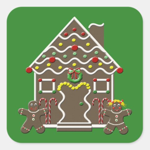 Cute Christmas Gingerbread House Square Sticker