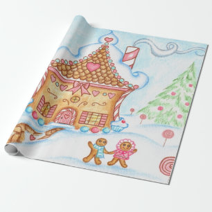 Cute Christmas Gingerbread House Wrapping Paper