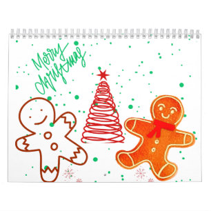 Cute Christmas Gingerbread Man and Tree Pattern. Calendar